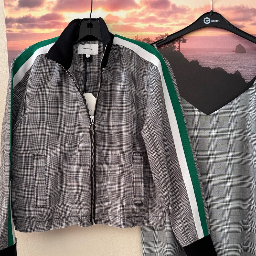Current/Elliott/Women Dassen Plaid Side- Stripe Linen Jacket/NWT/ S - Picture 8 of 9
